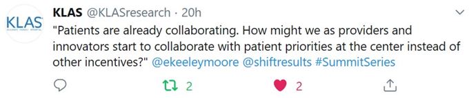 KLAS tweet about patient engagement